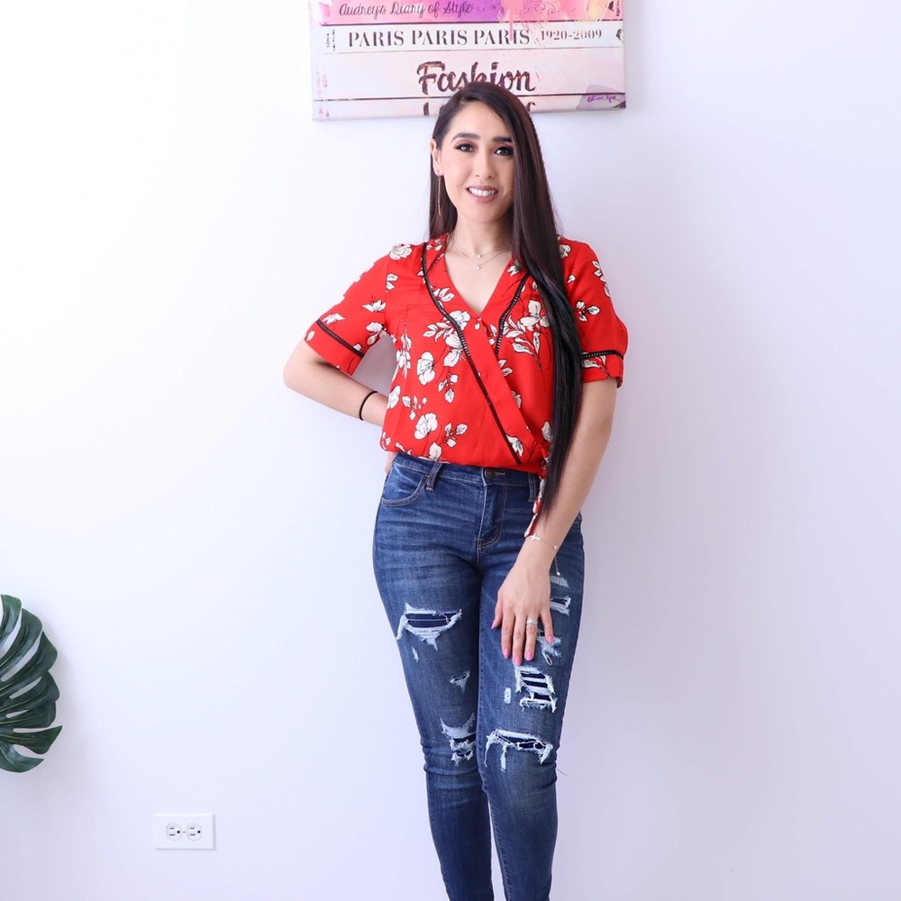 Red Floral Blouse
